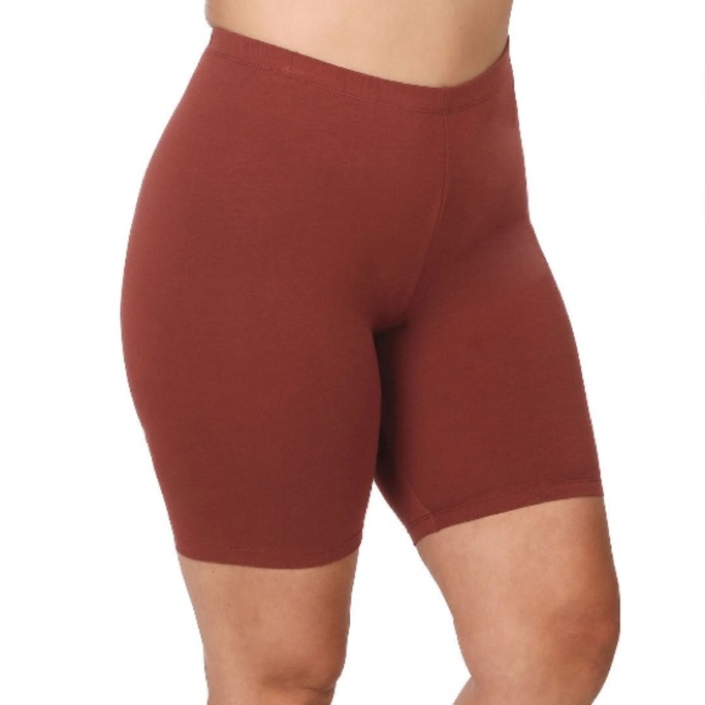 NEW Zenana Biker Shorts Cotton high Waistband Sizes 1X 2X 3X copper brown orange